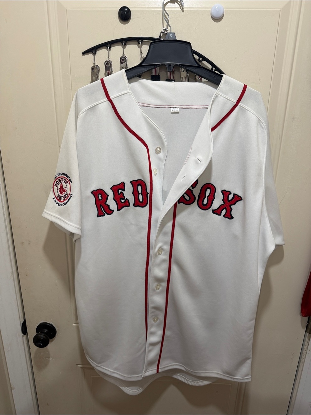 Source Unknown White & Red 'RED SOX' Button-Front Baseball Jersey